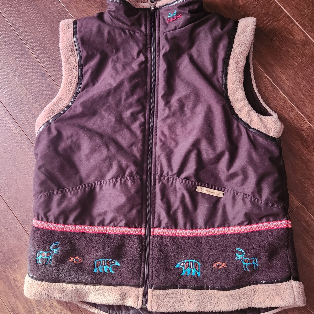 Brown Vest with Embroidered Animal Design
